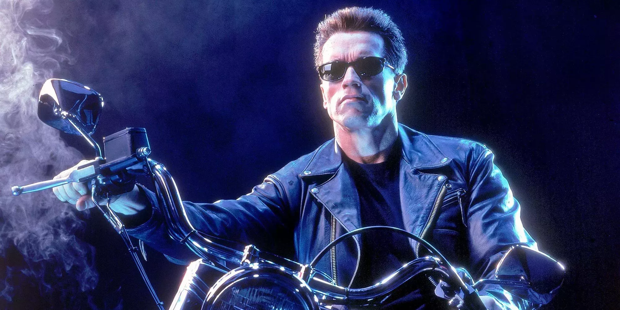 Arnold Schwarzenegger's T-800 rides motorcycle in Terminator 2: Judgment Day