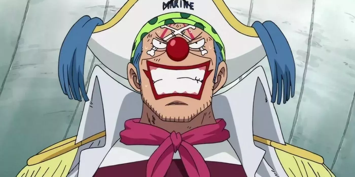 Buggy the Clown from the One Piece anime grins triumphantly.