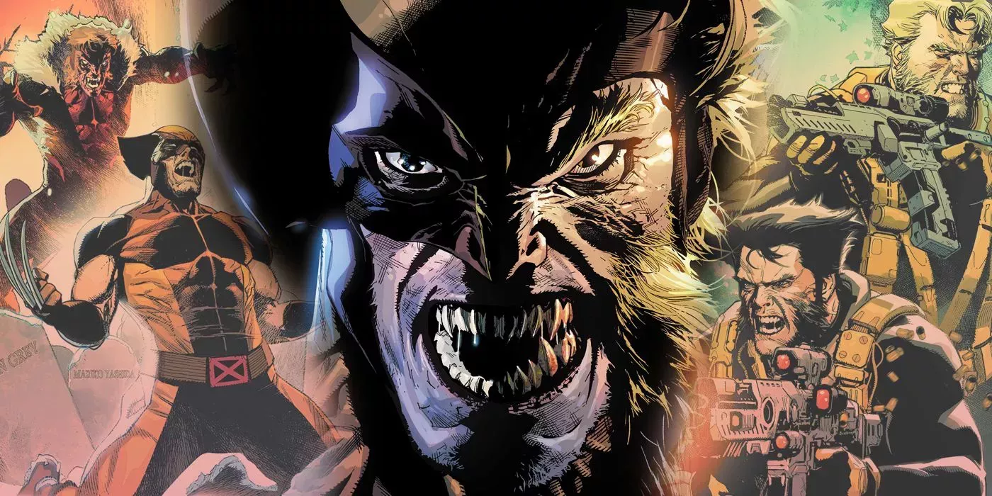 Wolverine and Sabretooth's merged face with different moments from their shared past in the background