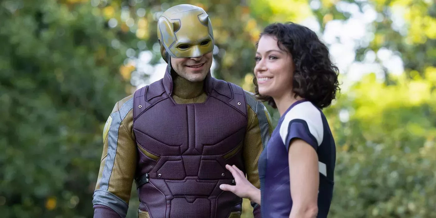 Daredevil and She Hulk as depicted in the MCU series She-Hulk