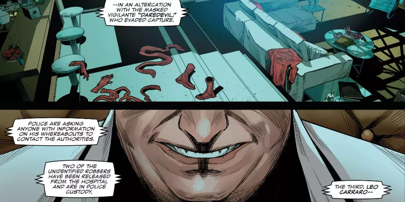 Kingpin finding out about Daredevil causing Leo Carraro's death via the local news