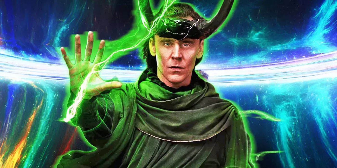 Loki in front of Sacred Timeline