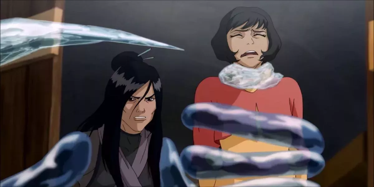 Ming Hua holds Opal hostage in The Legend of Korra