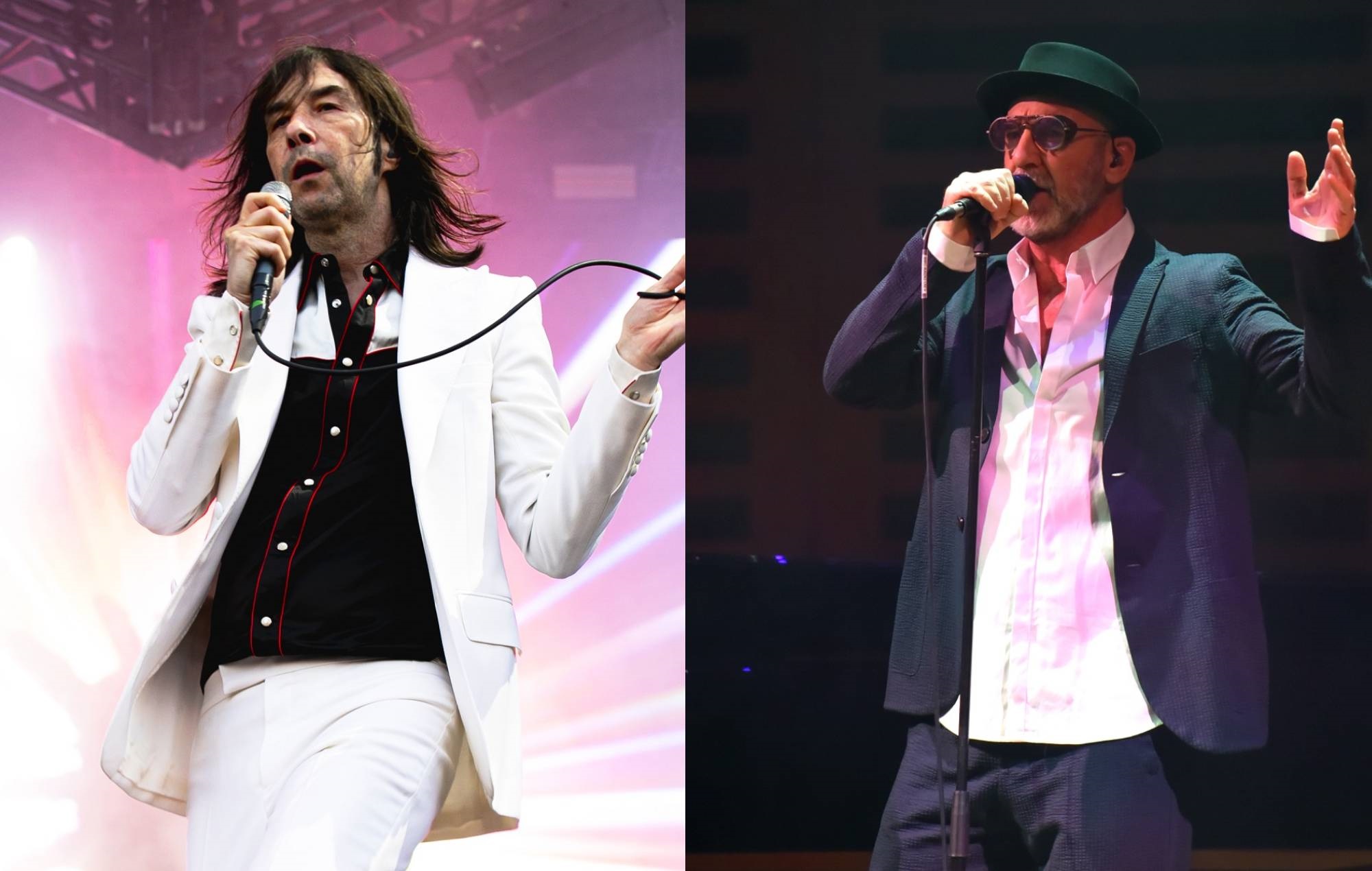 Bobby Gillespie, de Primal Scream, se une a Eric Cantona en el escenario para cantar la canción que el exfutbolista compuso para Palestina.