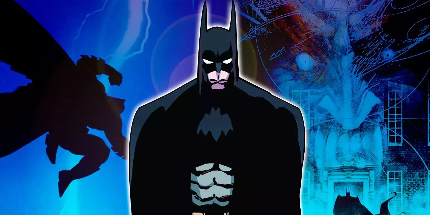 A collage of Batman and comic art from Dark Knight Returns and Arkham Asylum: A Serious House on Serious Earth