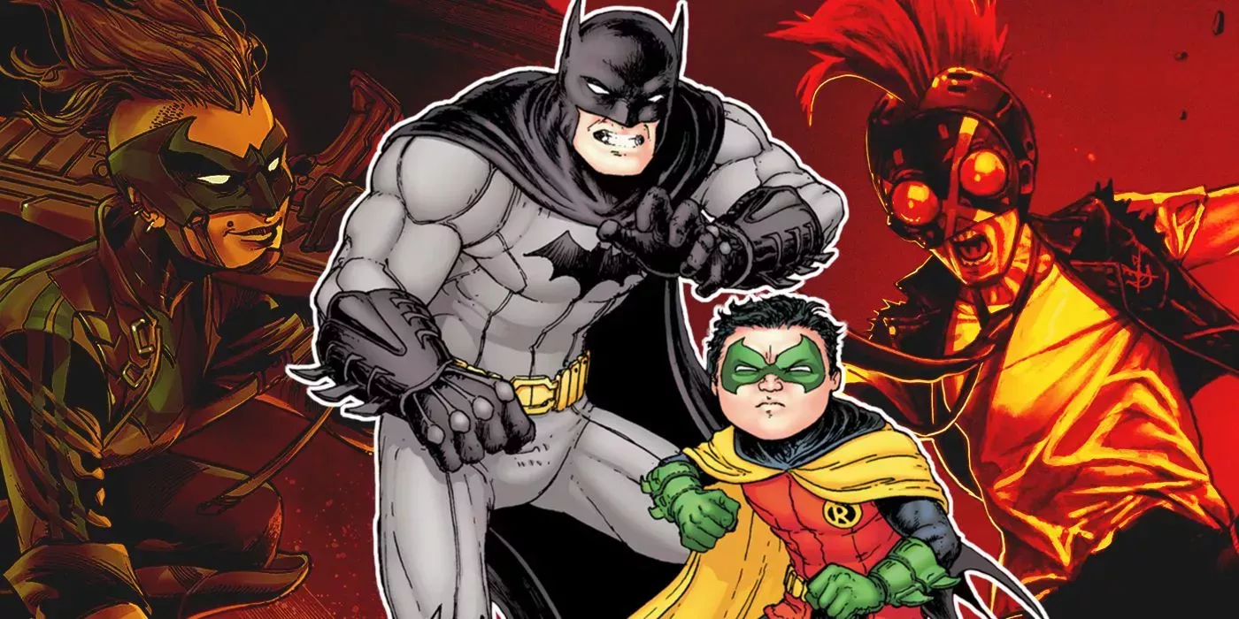 Batman and Robin with Bluebird and Clownhunter in the background