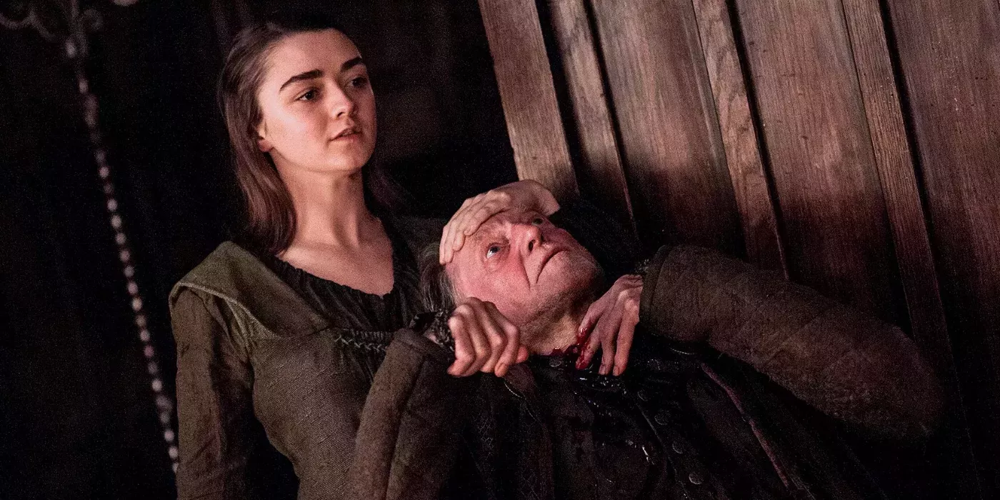 Arya Stark (Maisie Williams) kills Walder Frey in Game of Thrones