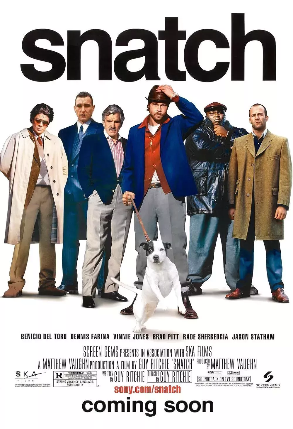  Brad Pitt, Benicio Del Toro, Dennis Farina, Vinnie Jones, Jason Statham, and Ade in Snatch (2000)