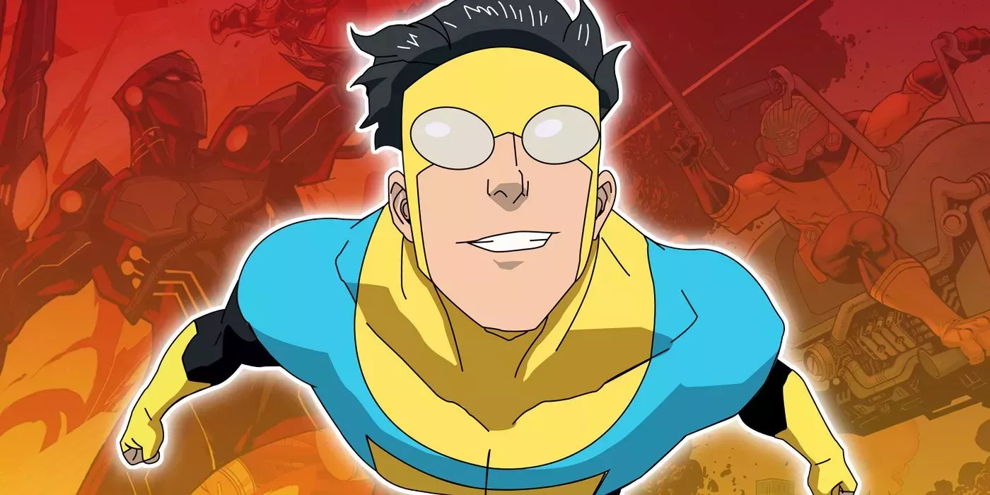 invincible flying from the animated series with Tech Jacket and Space Racer from the comics