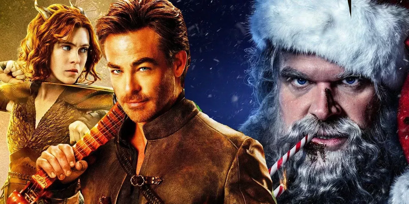 A collage of poster art for Violent Night and Dungeons and Dragons