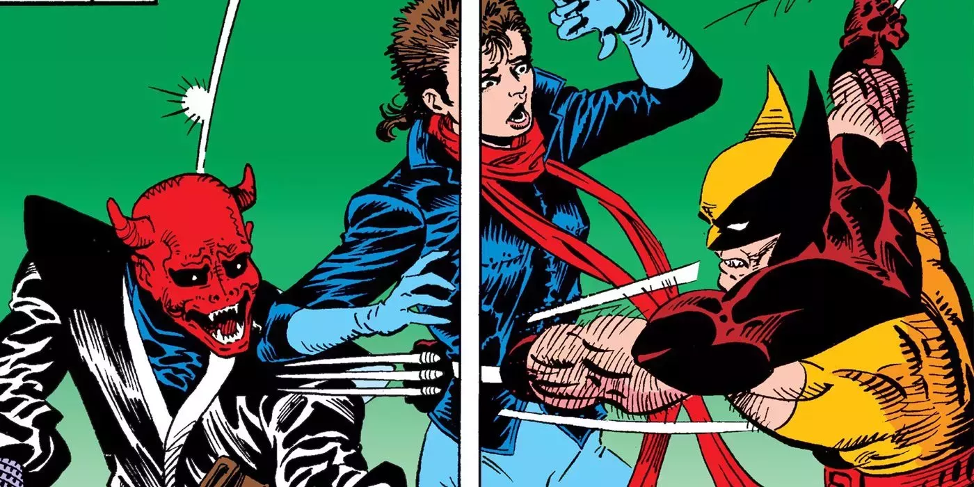 Kitty Pryde phases allowing Wolverine to shoot his claws through her, attacking Ogun who stands behind her