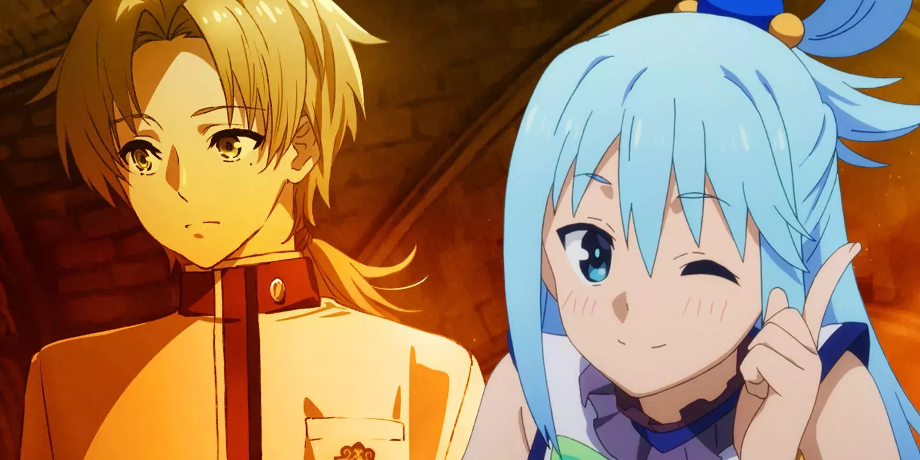 Rudeus from Mushoku Tensei and Aqua from KonoSuba