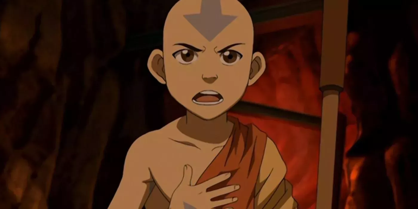 Aang saying something in a tunnel in Avatar: The Last Airbender