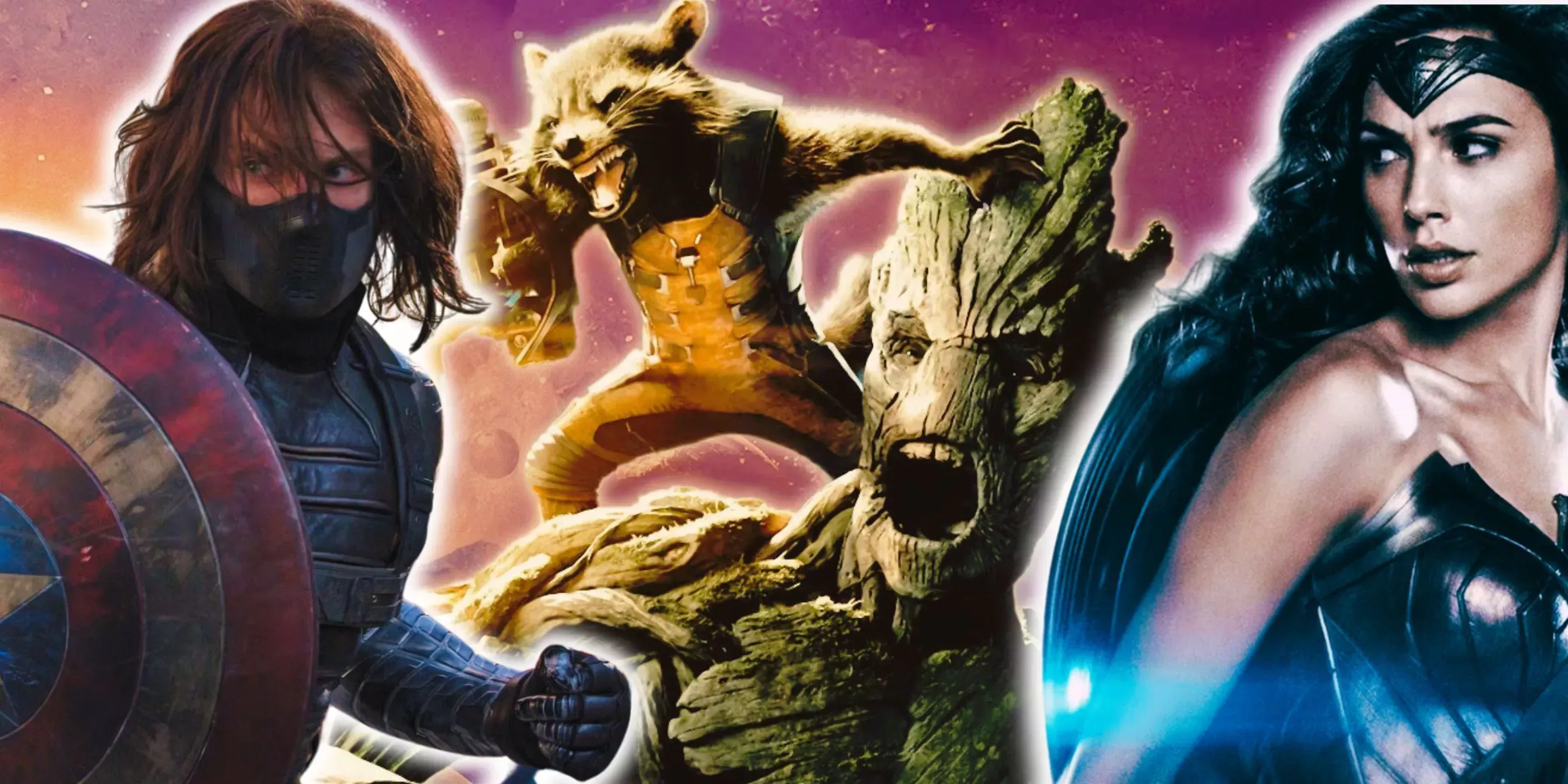 Composite image Guardians of the Galaxy, Winter Soldier, Wonder Woman