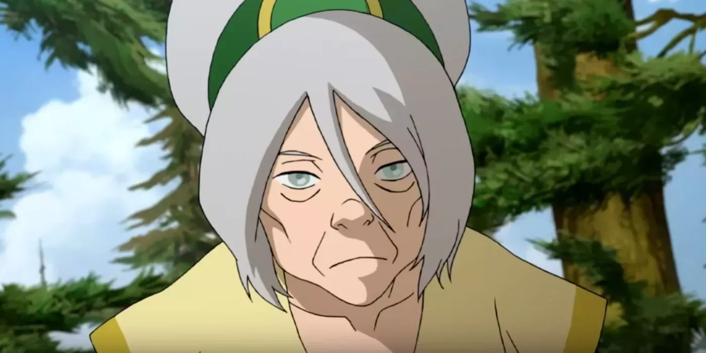 The elderly Toph Beifong is in a forest in The Legend of Korra.