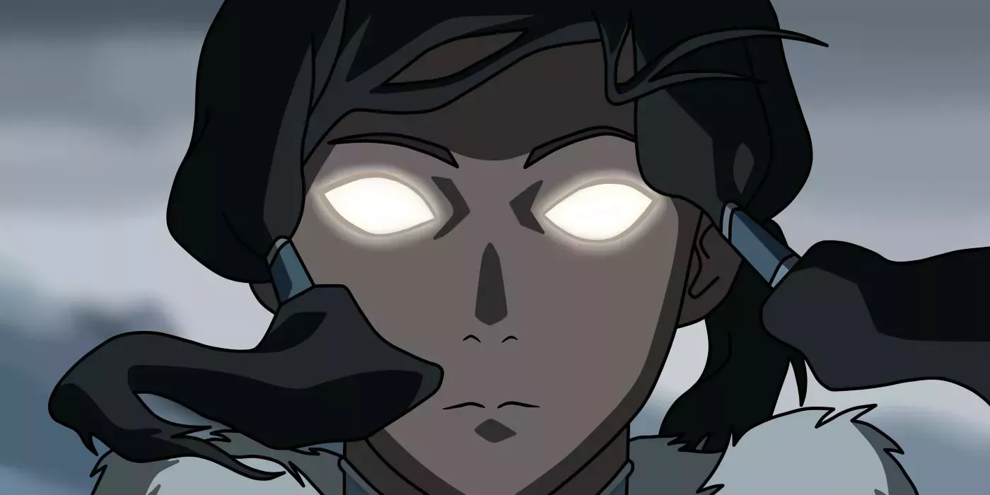 Korra with her eyes glowing white.