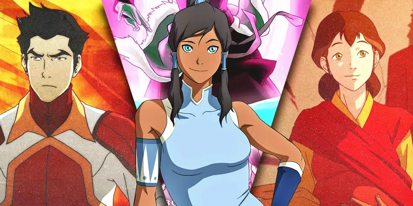 Split Images of Mako, Korra, and Pema