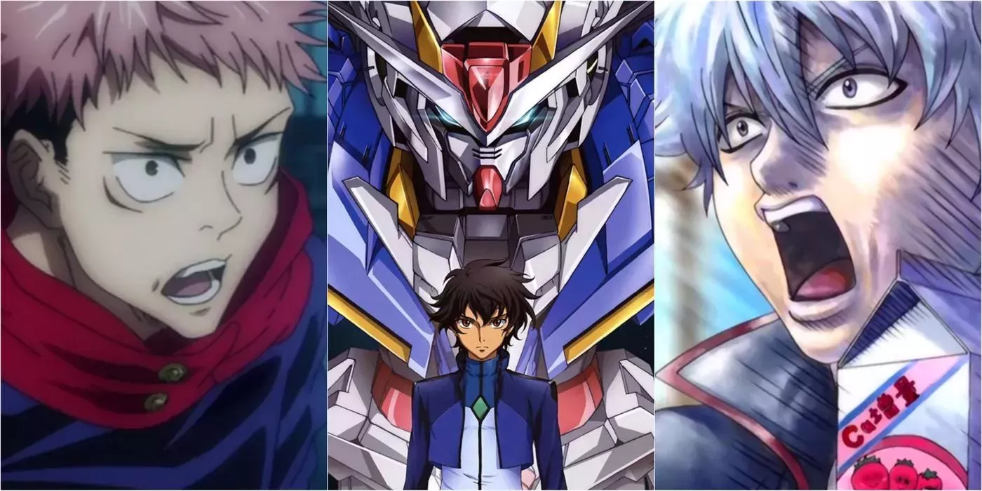 Left - Yuji from JJK, A mecha, anime character yelling