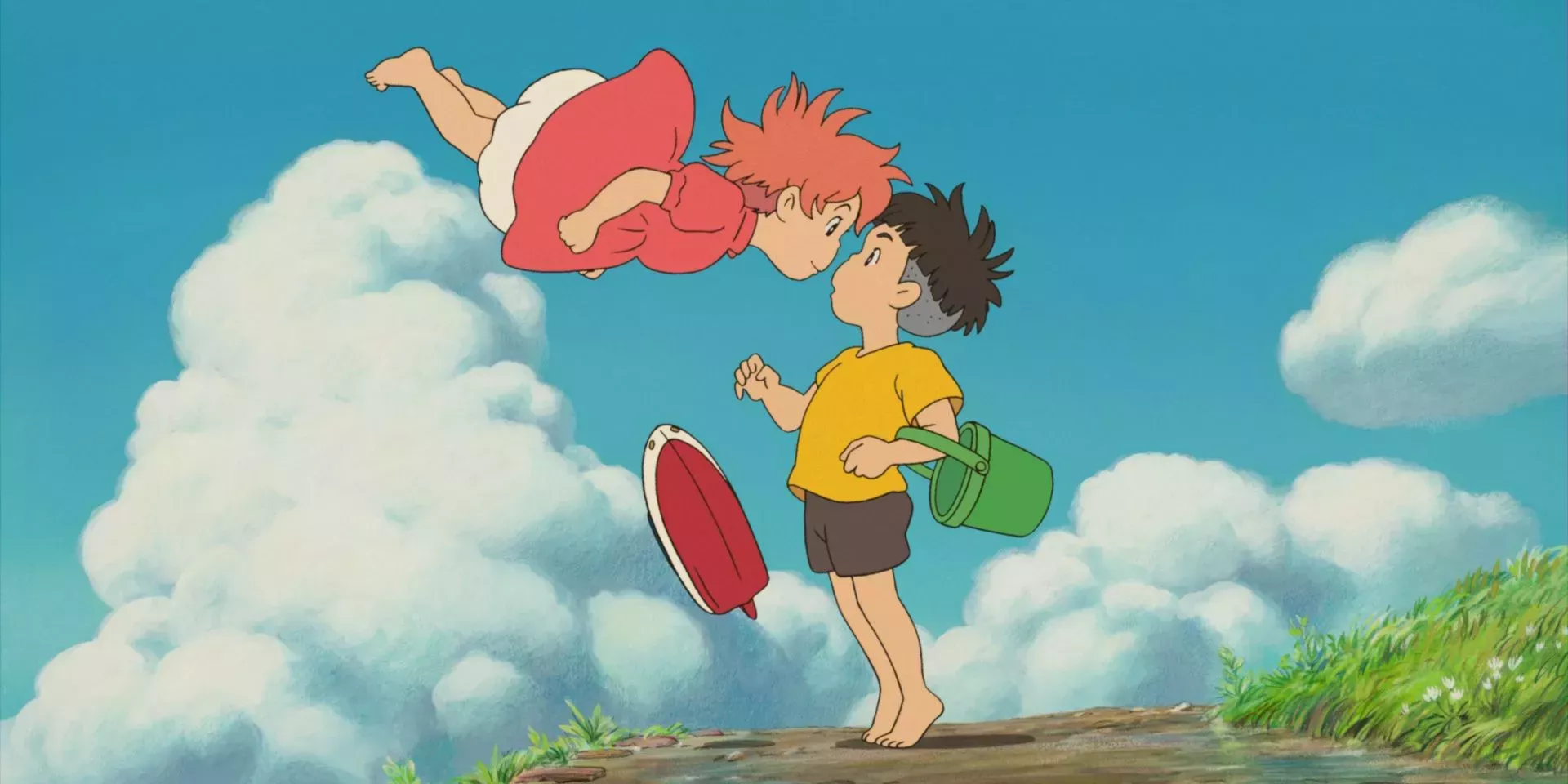 Ponyo floats above Sosuke in Ponyo