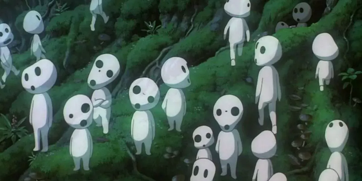 The Kodama from Princess Mononoke tilt their heads with curiosity at new forest visitors.
