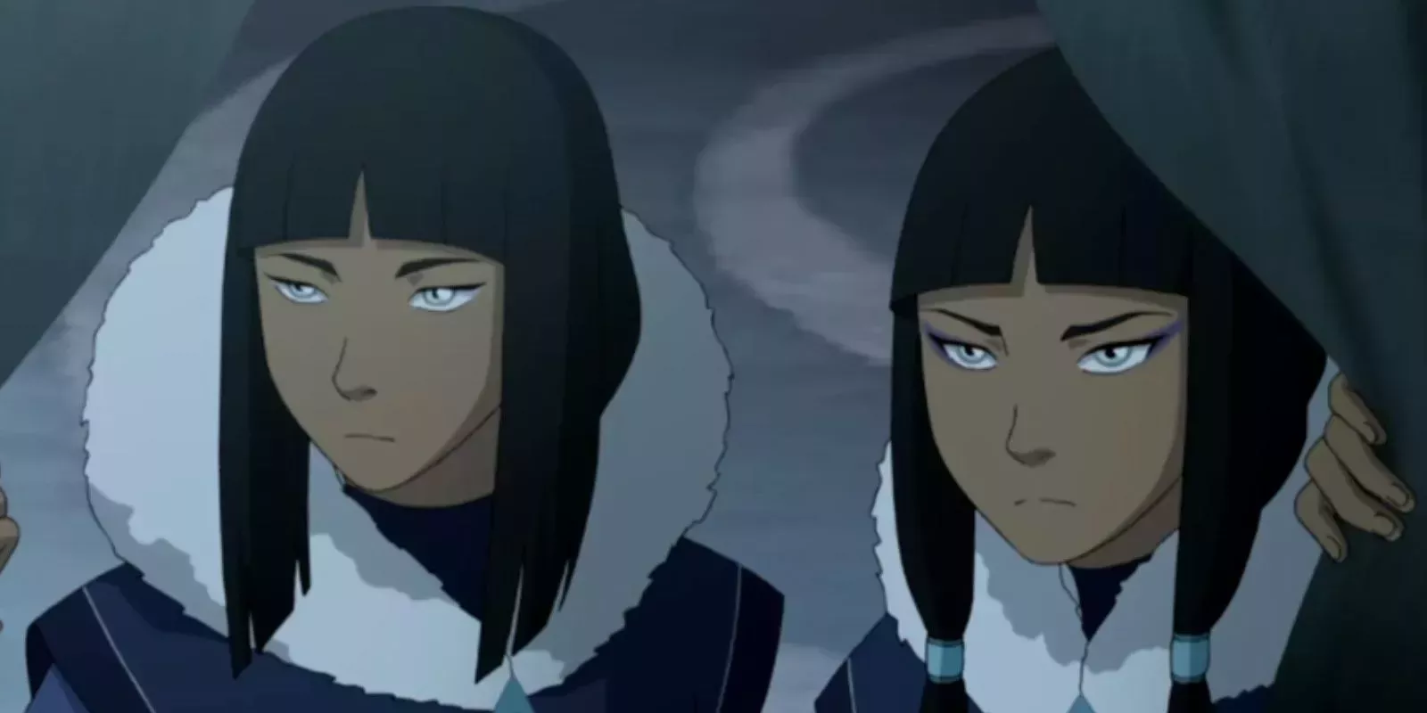Desna and Eska looking forward seriously in The Legend of Korra