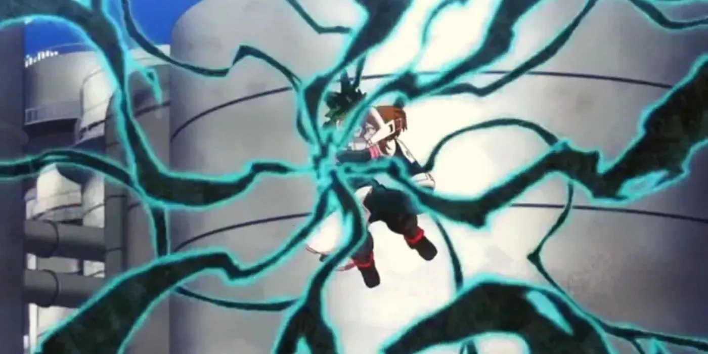 Uraraka helps Deku control Black Whip.