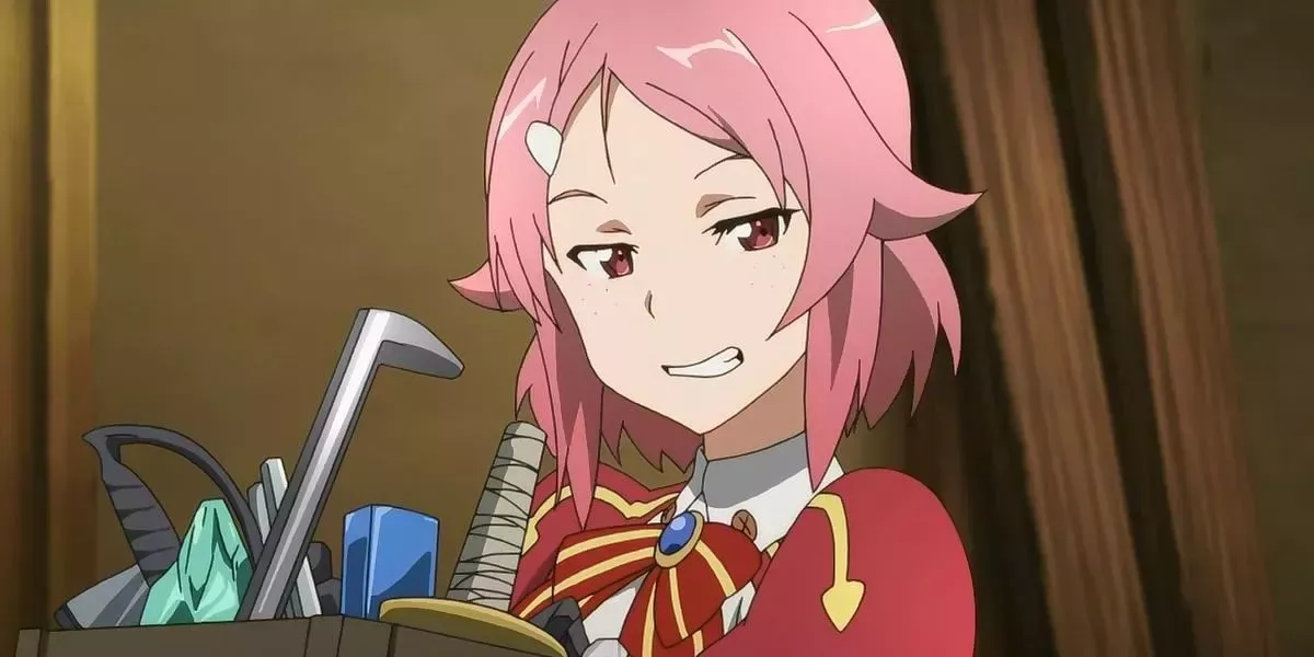 Lisbeth smirking and holding a box from Sword Art Online