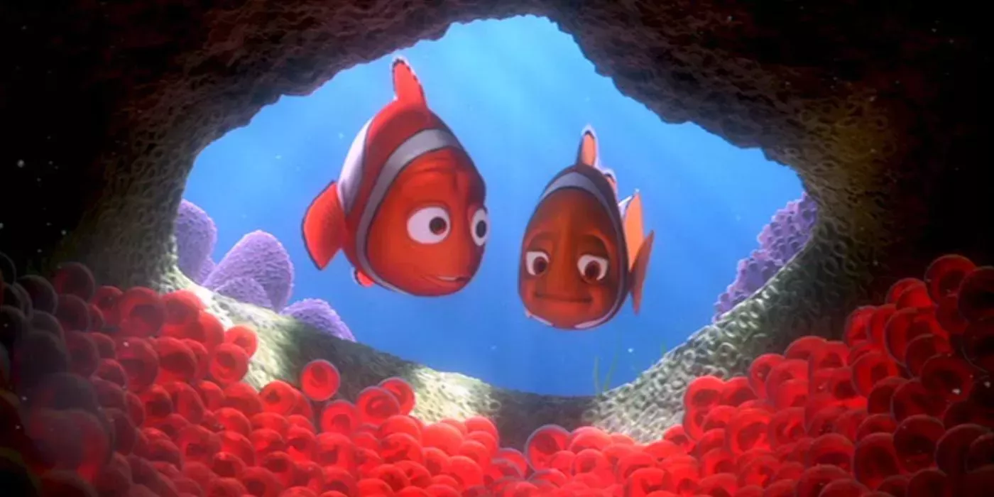 Marlin and Coral looking at their babies from Pixar's Finding Nemo.