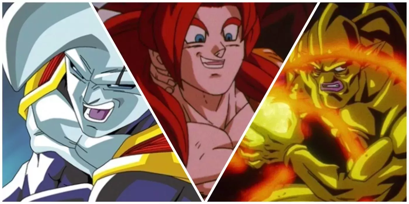 Perfect Baby, Super Saiyan 4 Gogeta, and True Nuova Shenron from Dragon Ball GT.