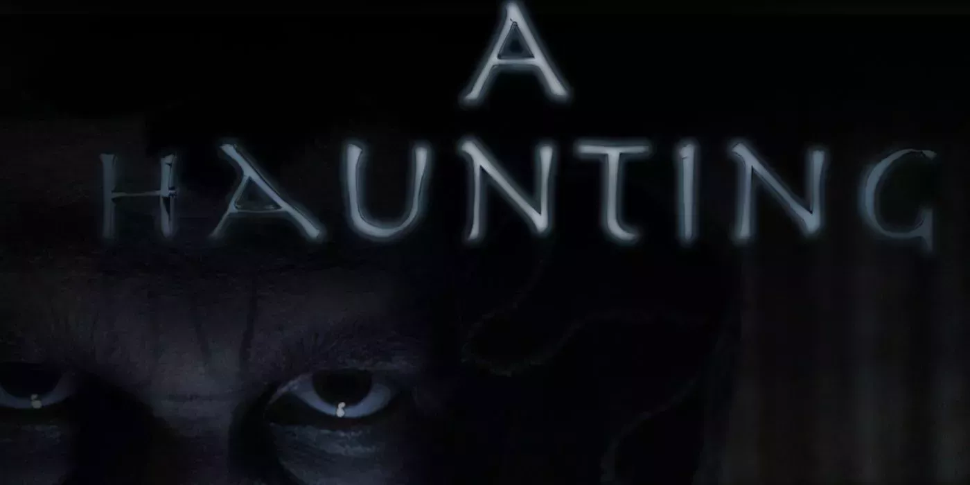 Poster of A Haunting with the title on top and a man looking straight to the camera