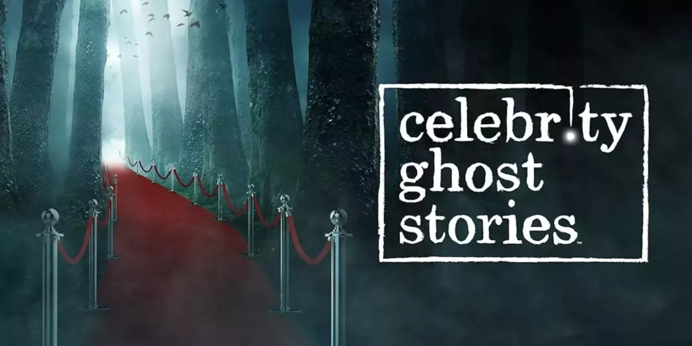 A red carpet that leads into the darkness of the woods in Celebrity Ghost Stories