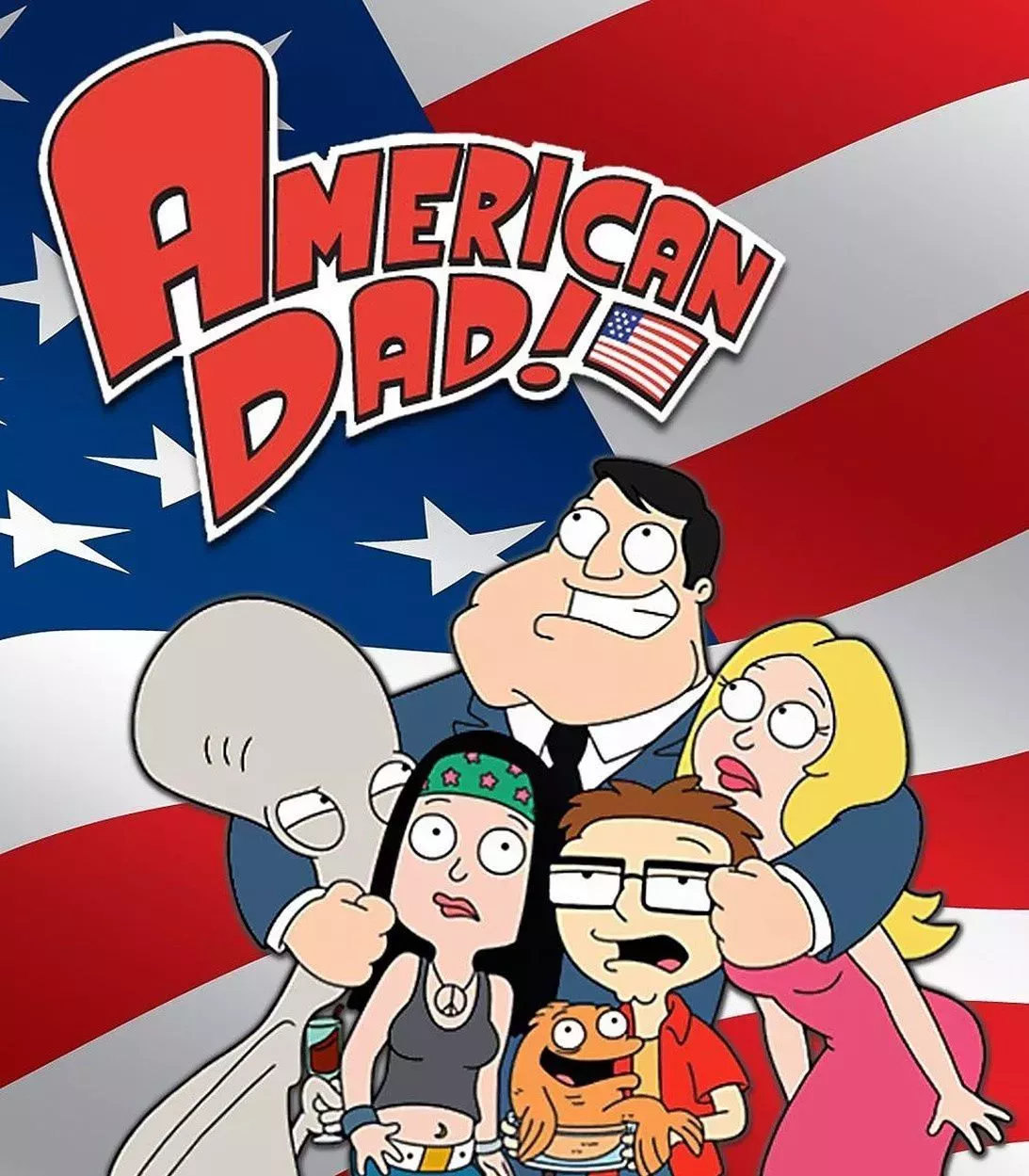 American Dad! Poster art with the Smith Family in front of the American flag