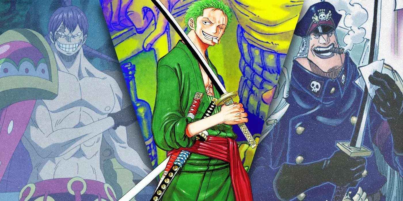 Split Images of Charlotte Cracker, Zoro, and Shiryu