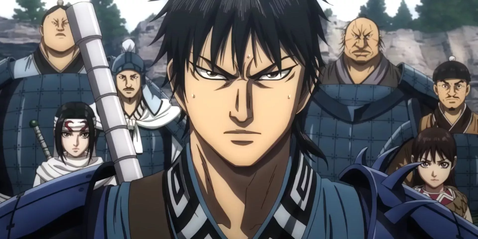 Shin looks angry but nervous in Kingdom Season 5 anime series