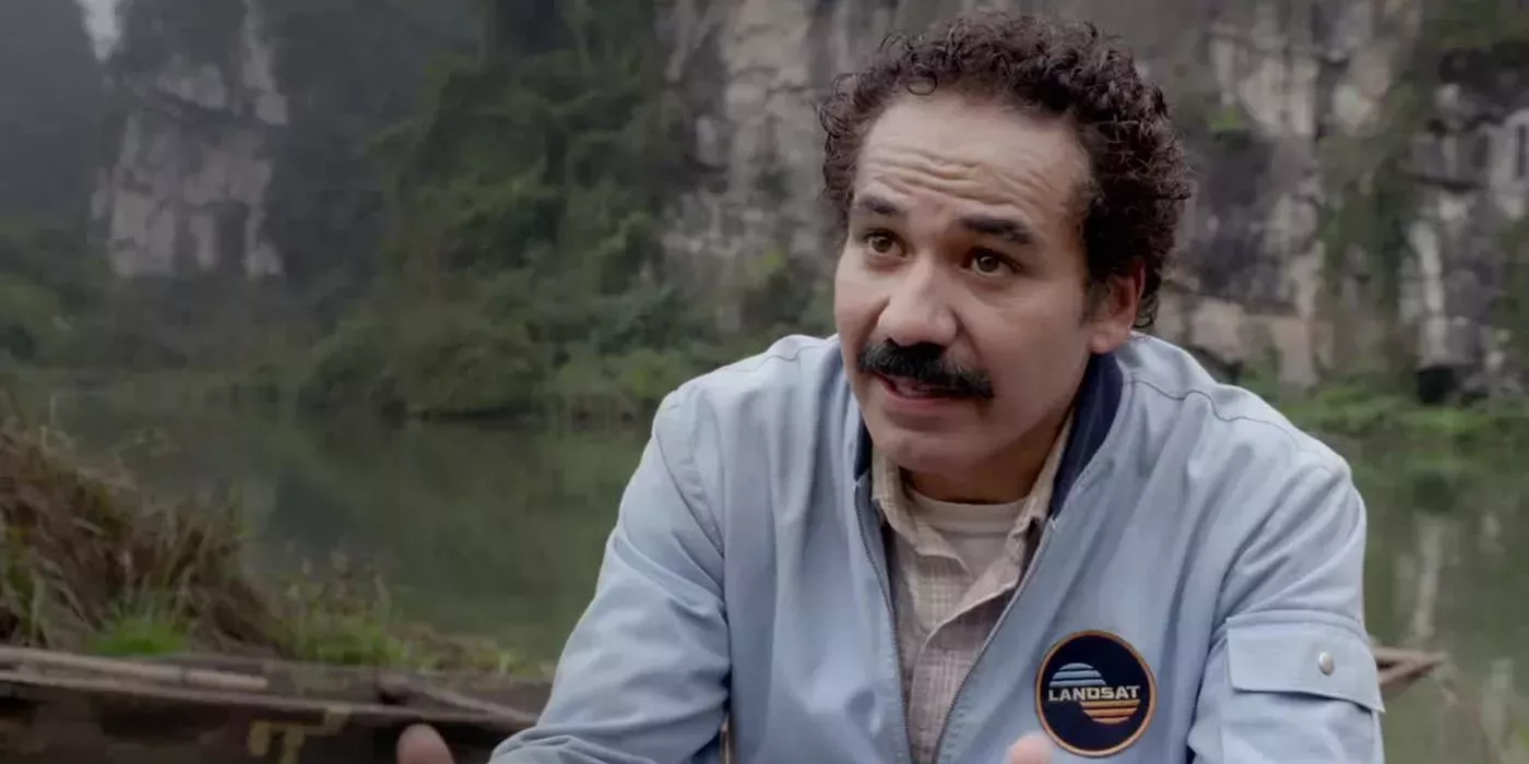 John Ortiz with curly hair talking passionately in Kong: Skull Island.