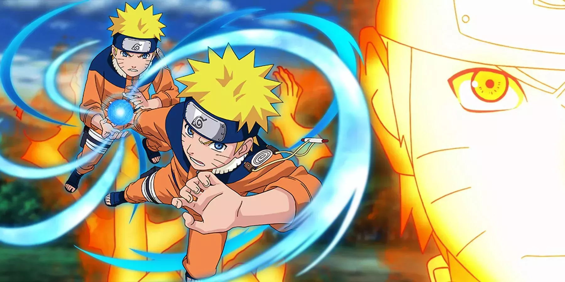 Naruto using his rasengan and mini rasenshuriken