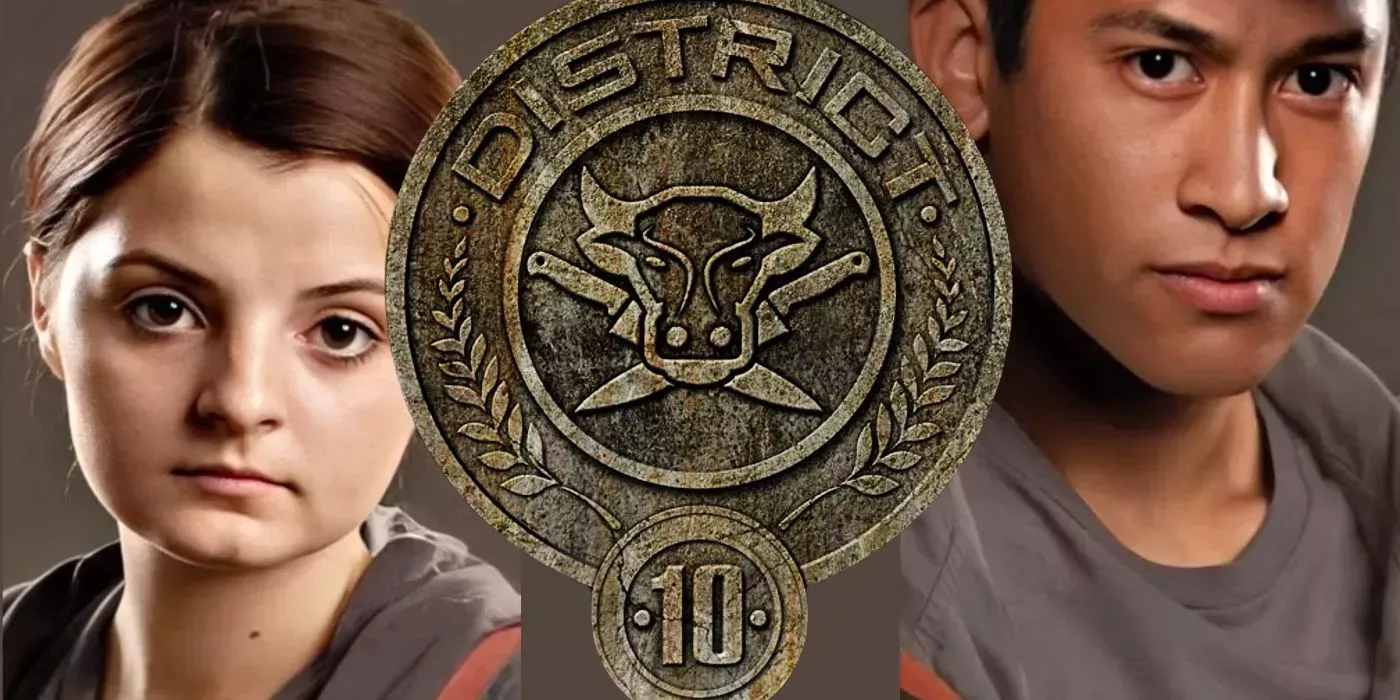 District 10 logo superimposed over an image of the two tributes from the 74th Hunger Games
