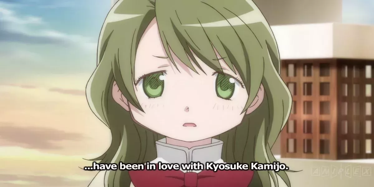 Hitomi confessing her feelings about Kyosuke to Sayaka in Puella Magi Madoka Magica.