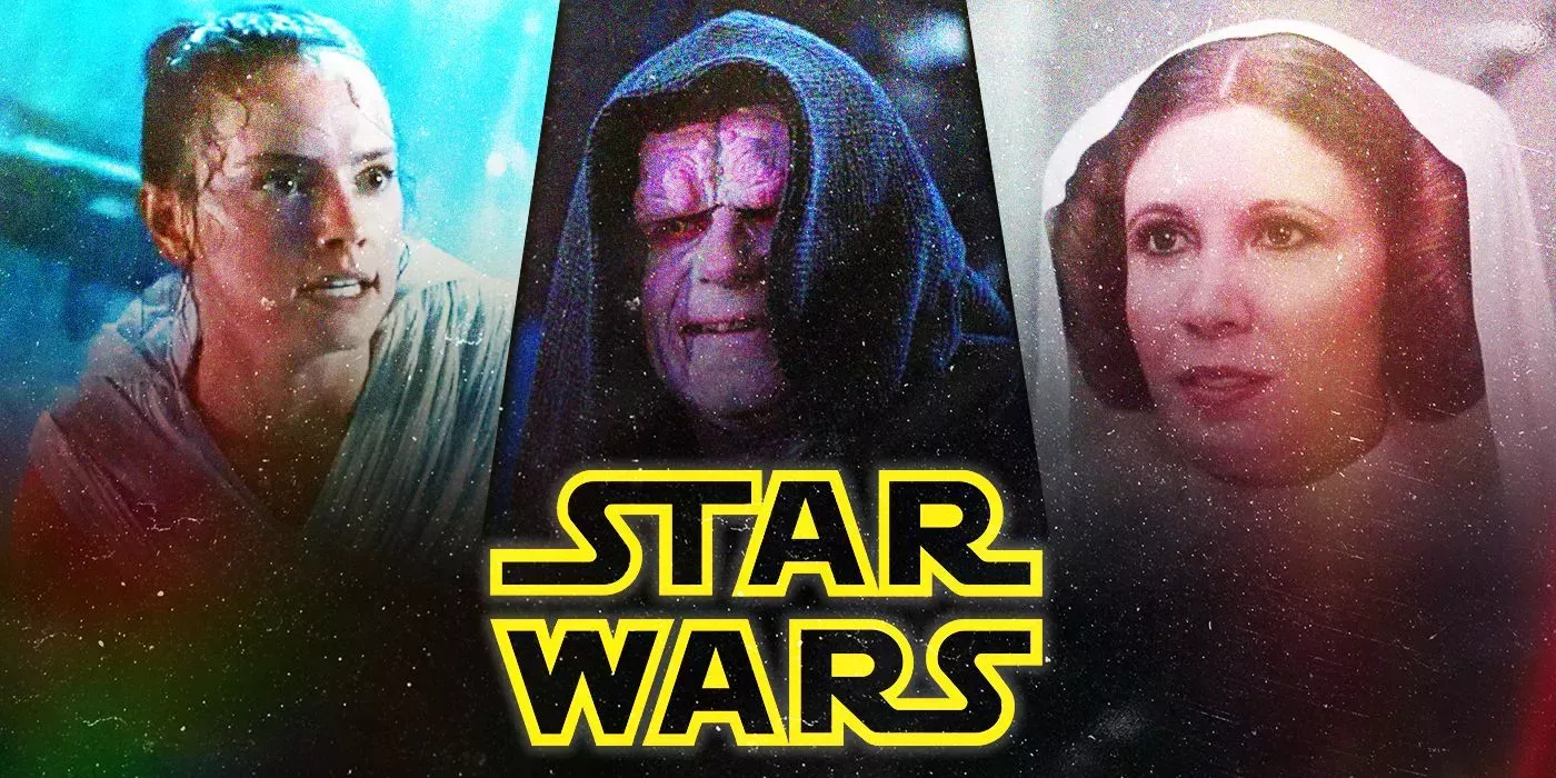 Rey, Emperor Palpatine and Princess Leia from Star Wars