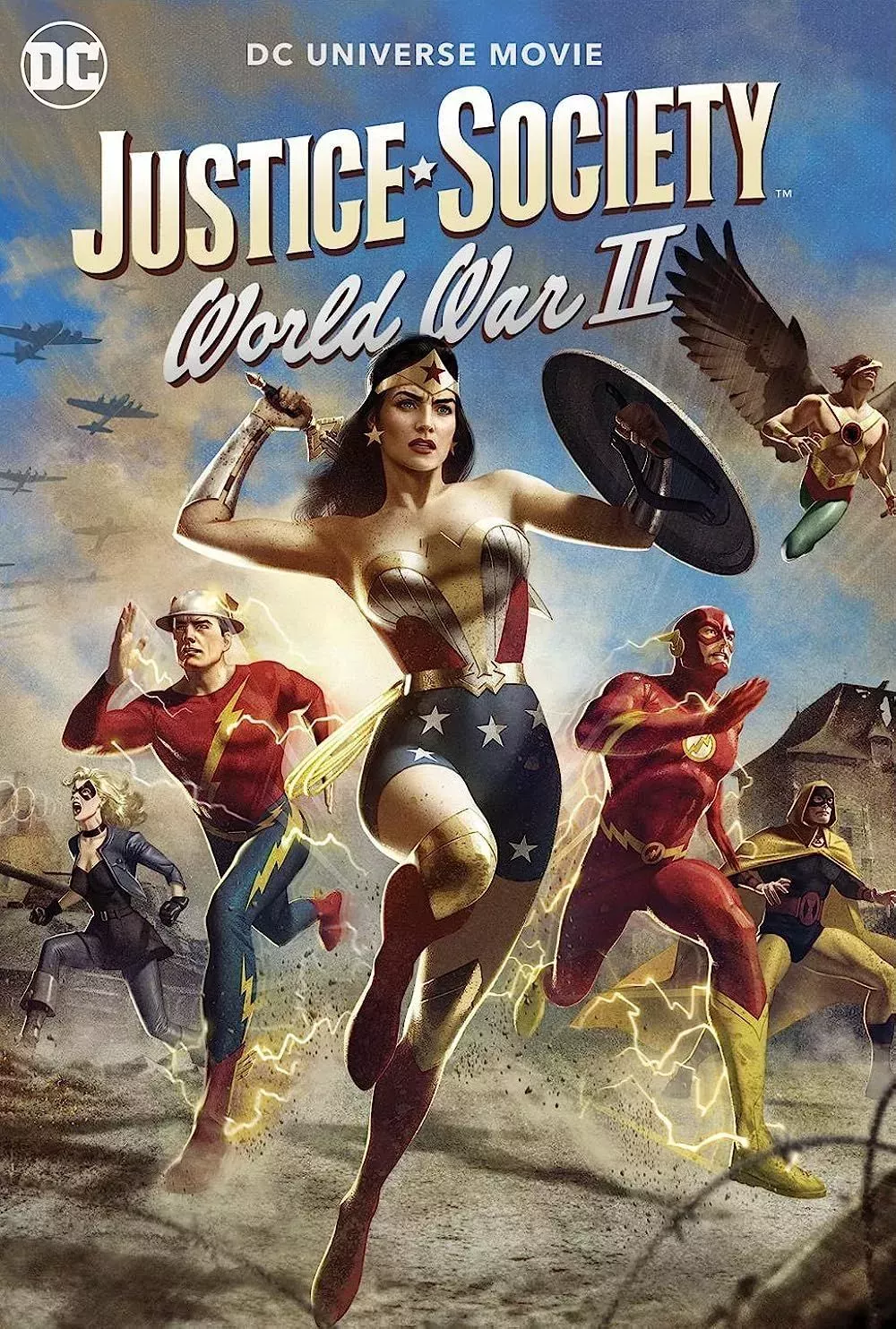 The Justice Society and Barry Allen led by Wonder Woman on the cover of Justice Society World War II