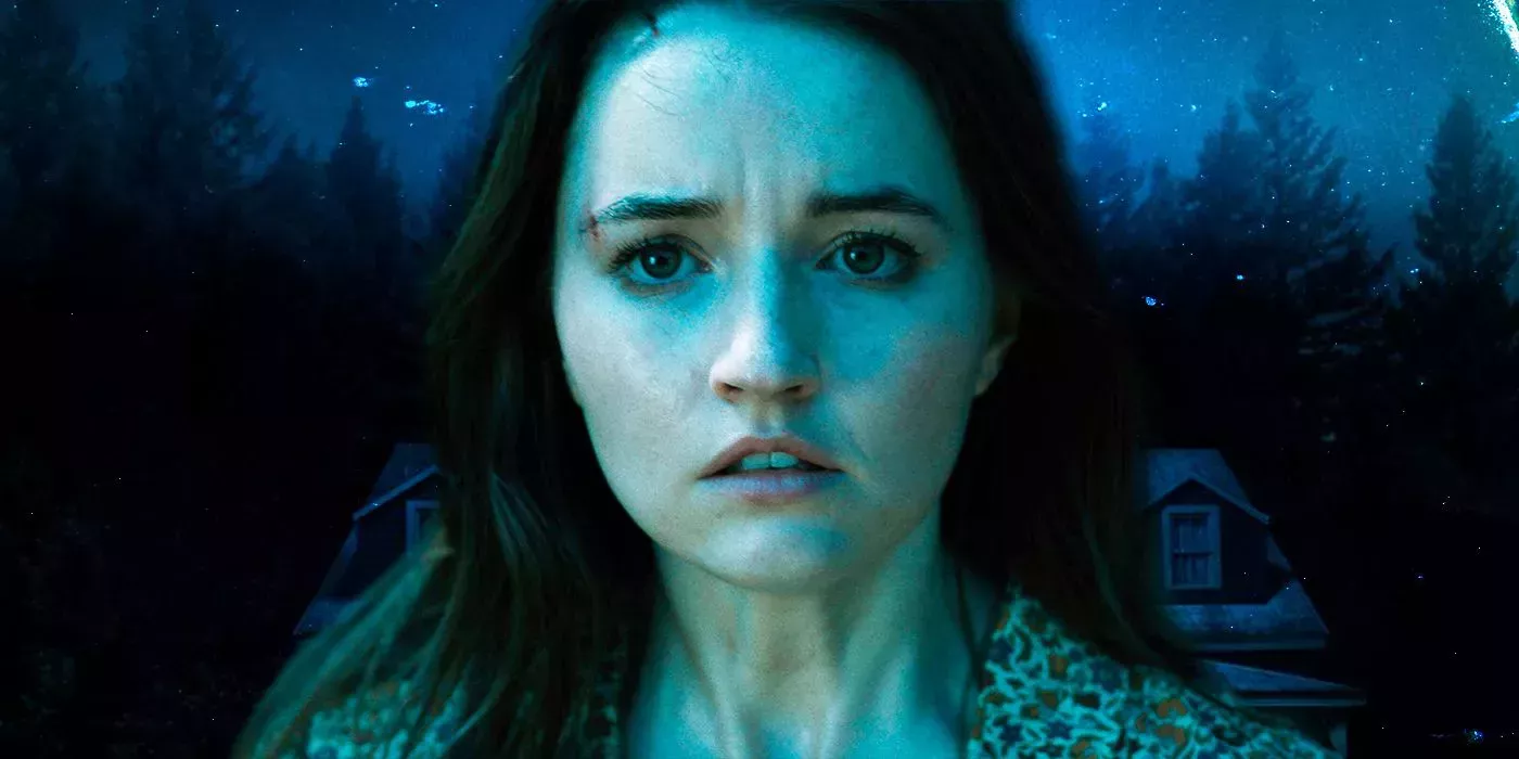 A woman looking worried in promo poster for No One Will Save You 