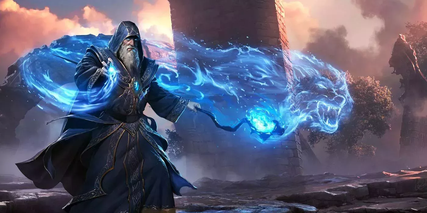 DnD Wizard casts an illusion spell with a staff