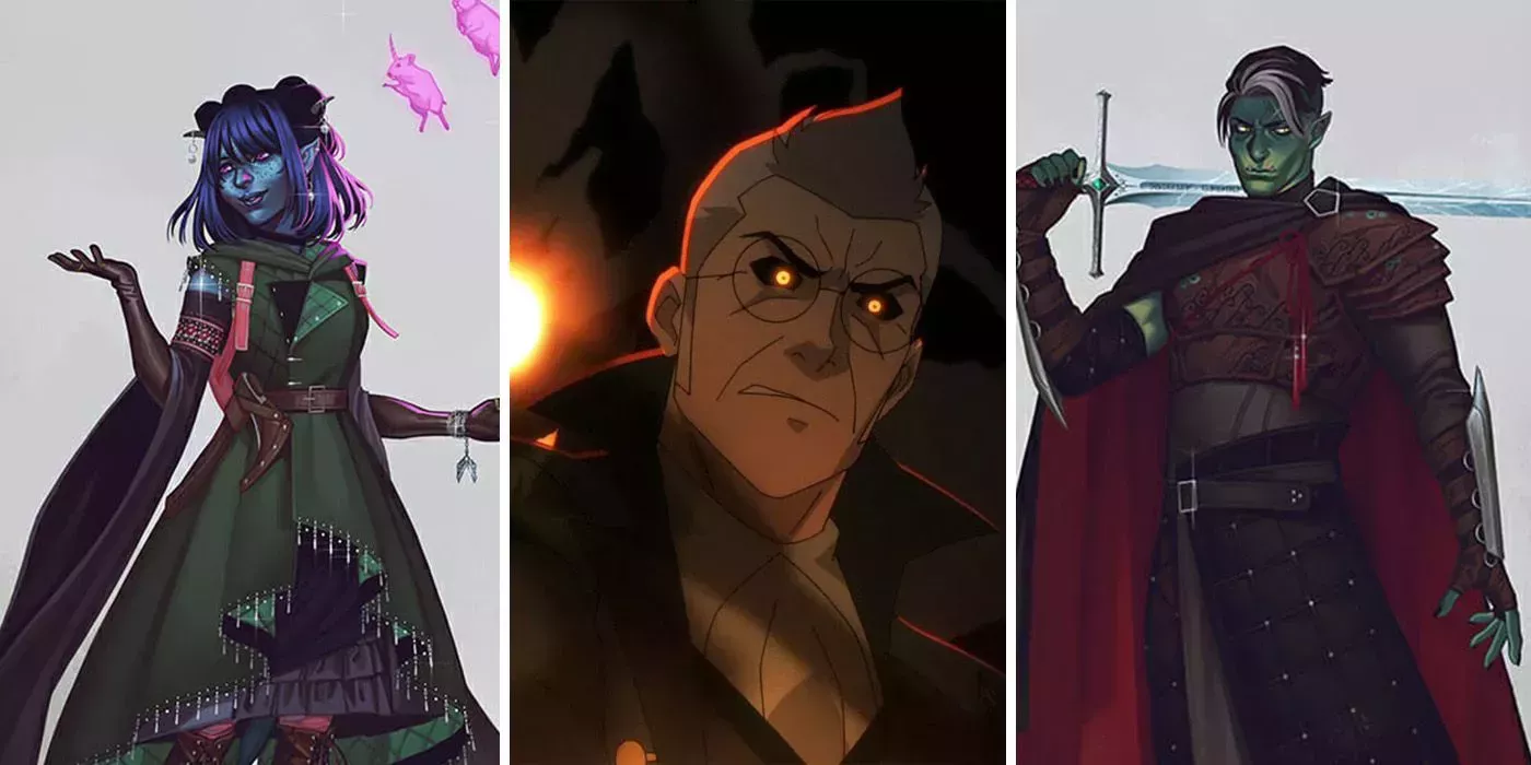 A split image of Percy from Vox Machina and of Jester and Fjord from Mighty Nein