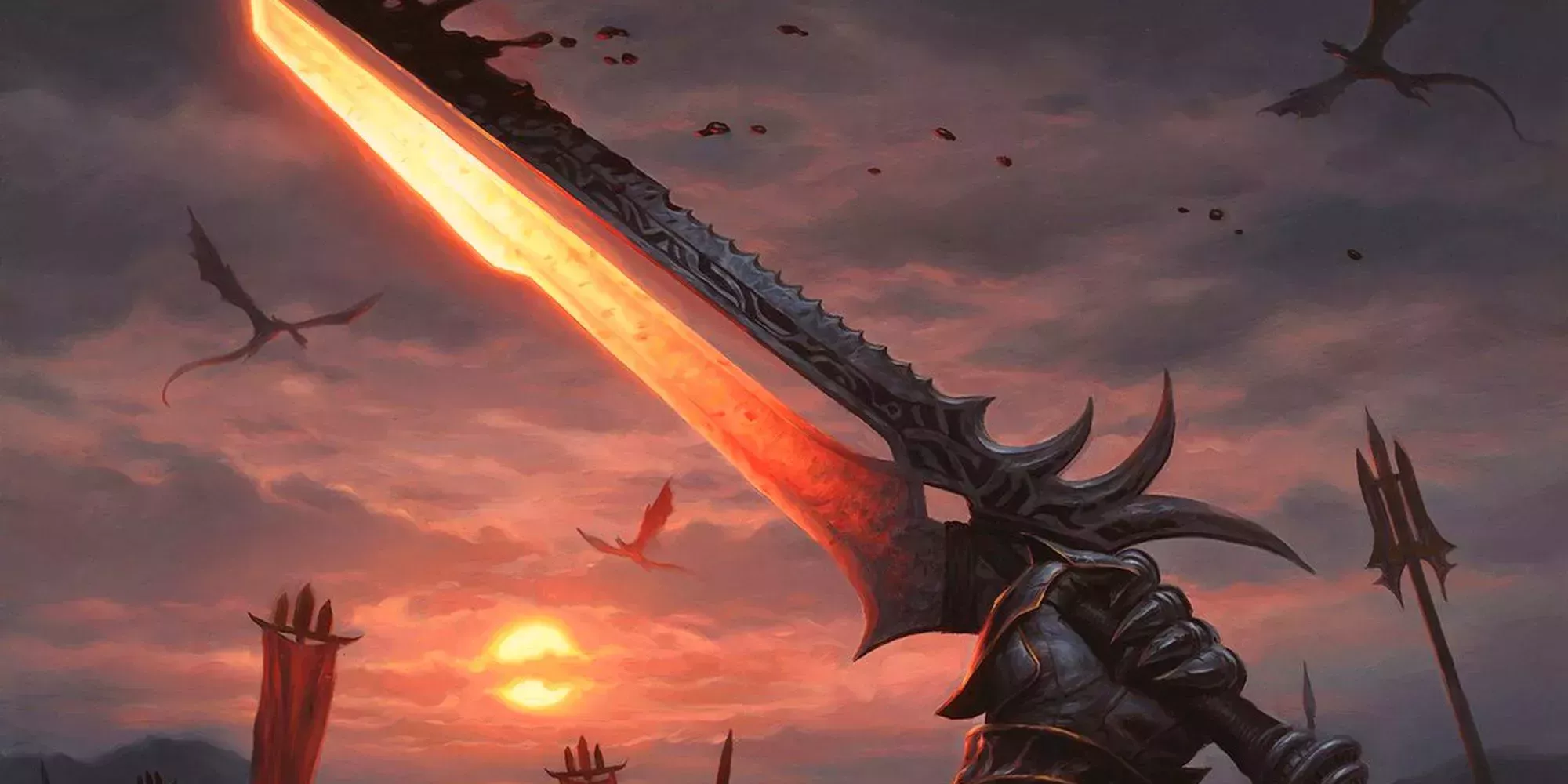 A magic sword is held aloft in DnD 5e