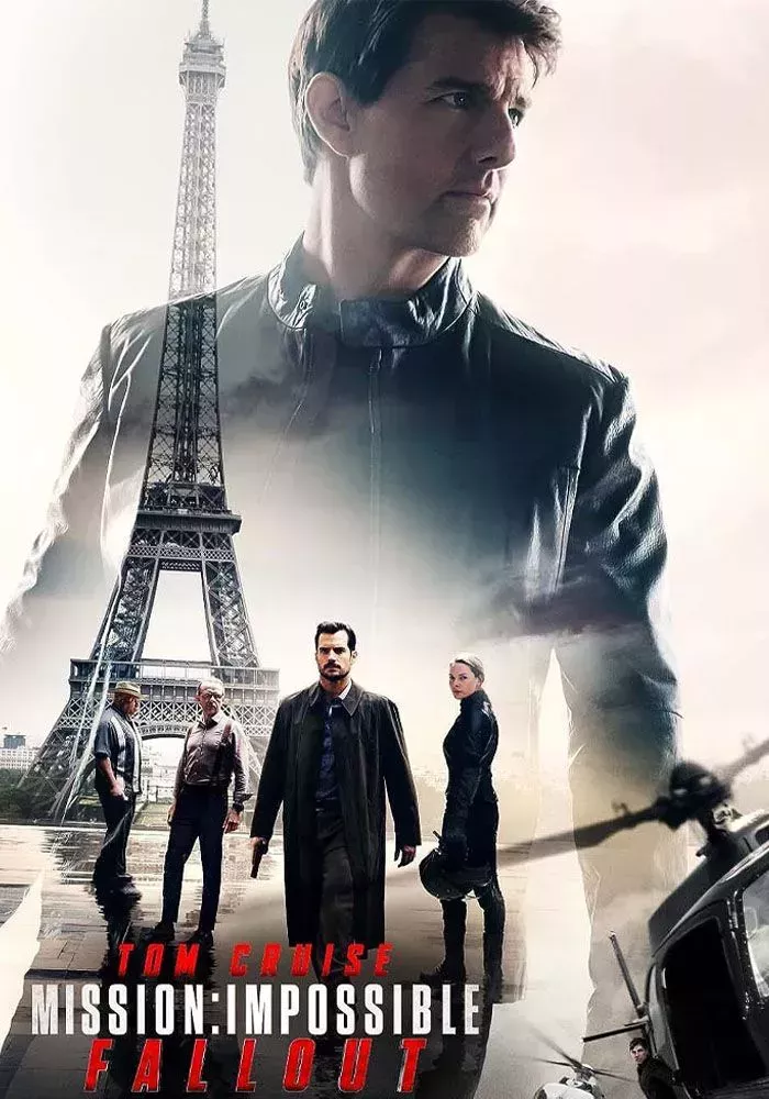 The cast of Mission Impossible Fallout (2018) in front of the eiffel tower