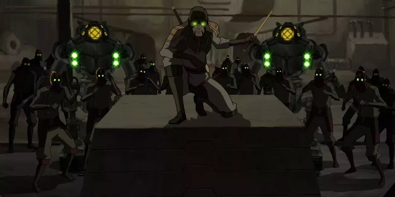 Lieutenant And the Equalists prepare to fight in Legend of Korra.
