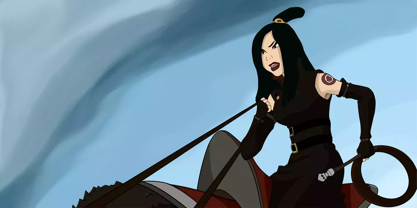 June from Avatar: The Last Airbender carrying her whip.