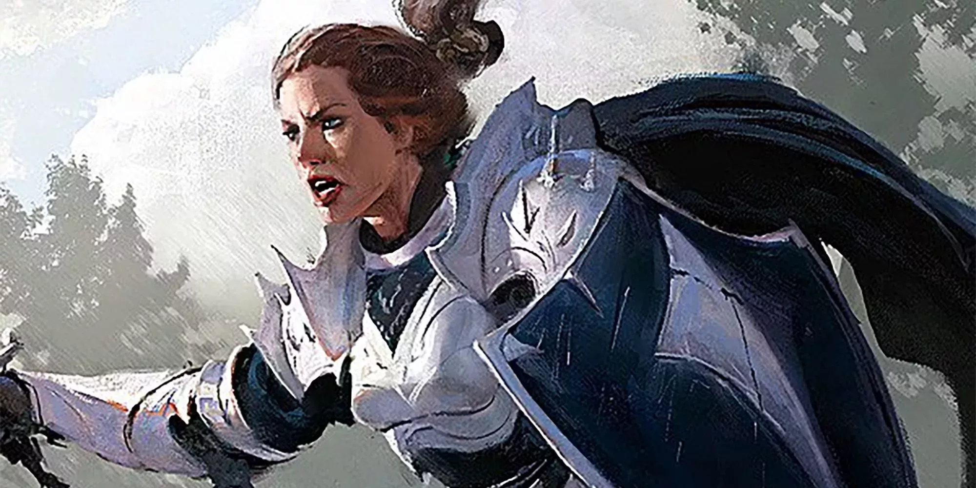 A Purple Dragon Knight wearing armor in DnD