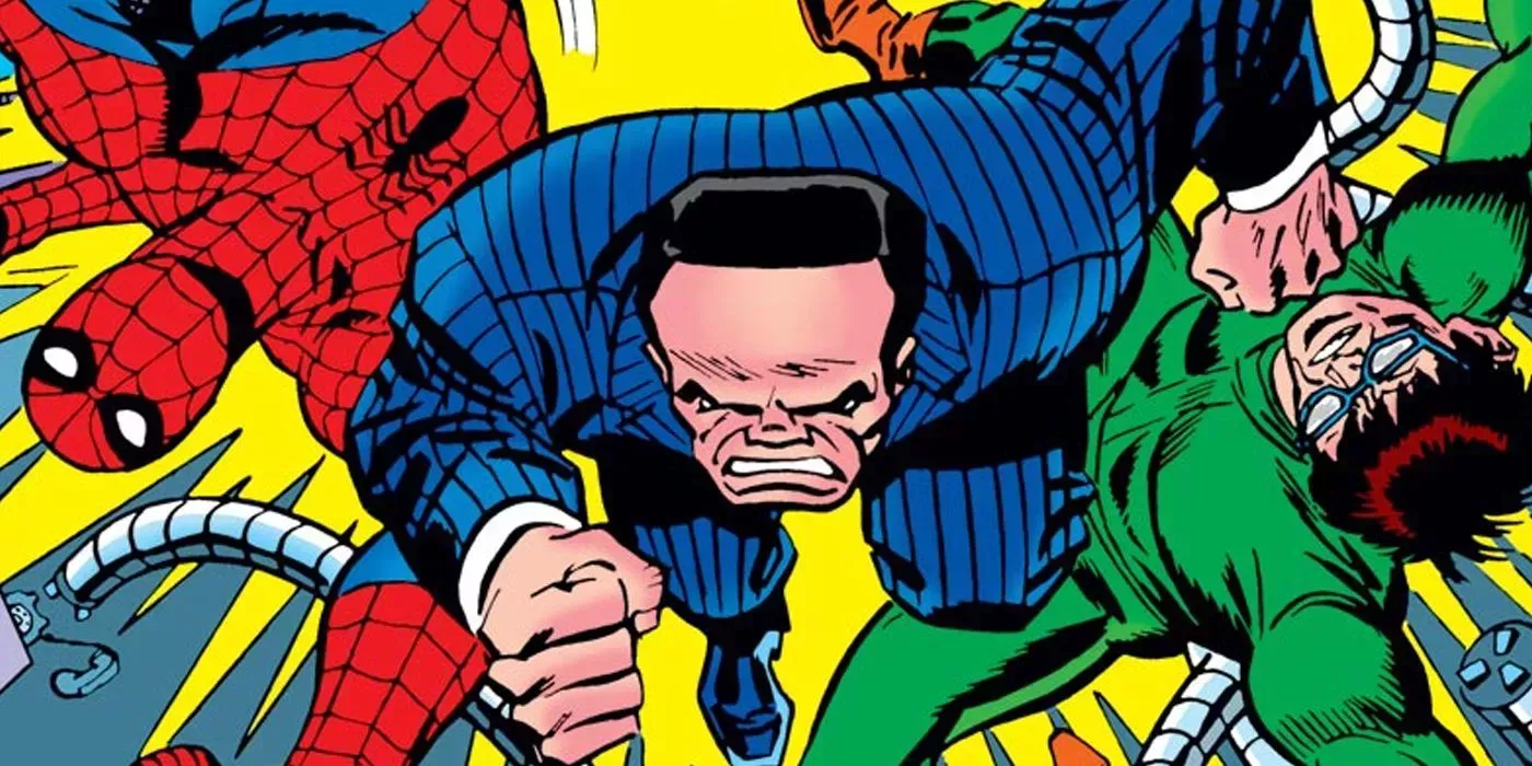 Hammerhead knocking Spider-Man and Doctor Octopus out