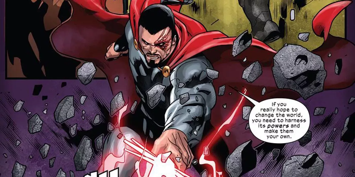 Mikhail Rasputin summoning energy blasts in an X-Men comic panel